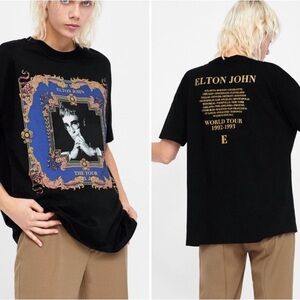 Elton John Black Graphic T-Shirt